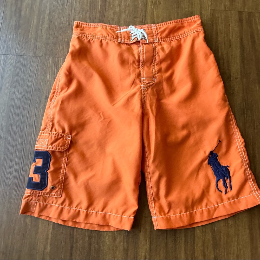 Polo Ralph Lauren BIG PONY Board Shorts Swim Trunks Boys M (10-12) Orange Y2k